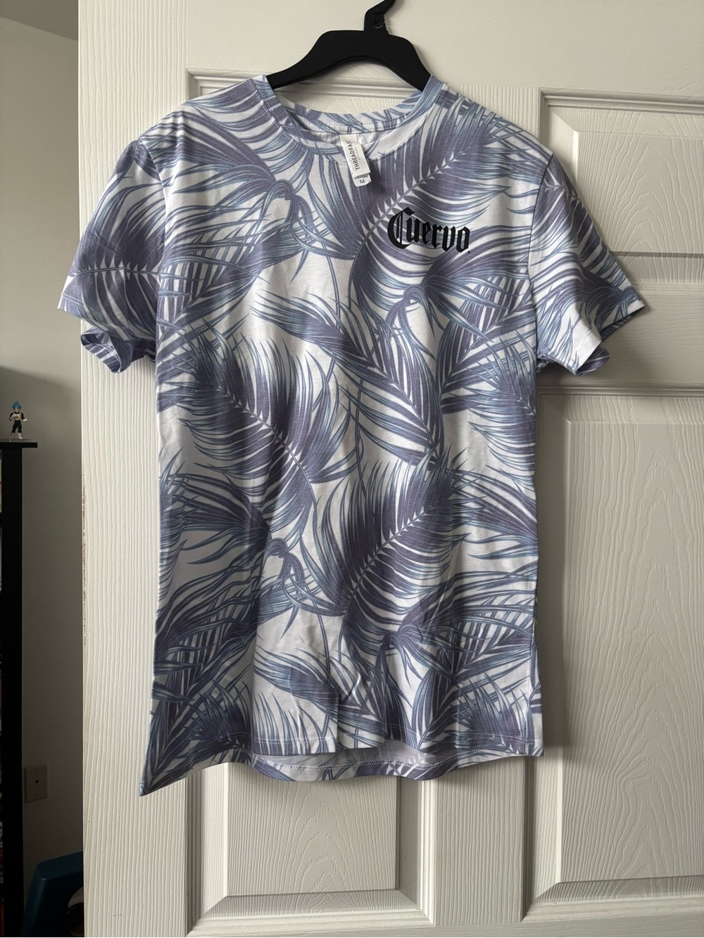 Men's White & Blue Palm-Print Short Sleeve Tee